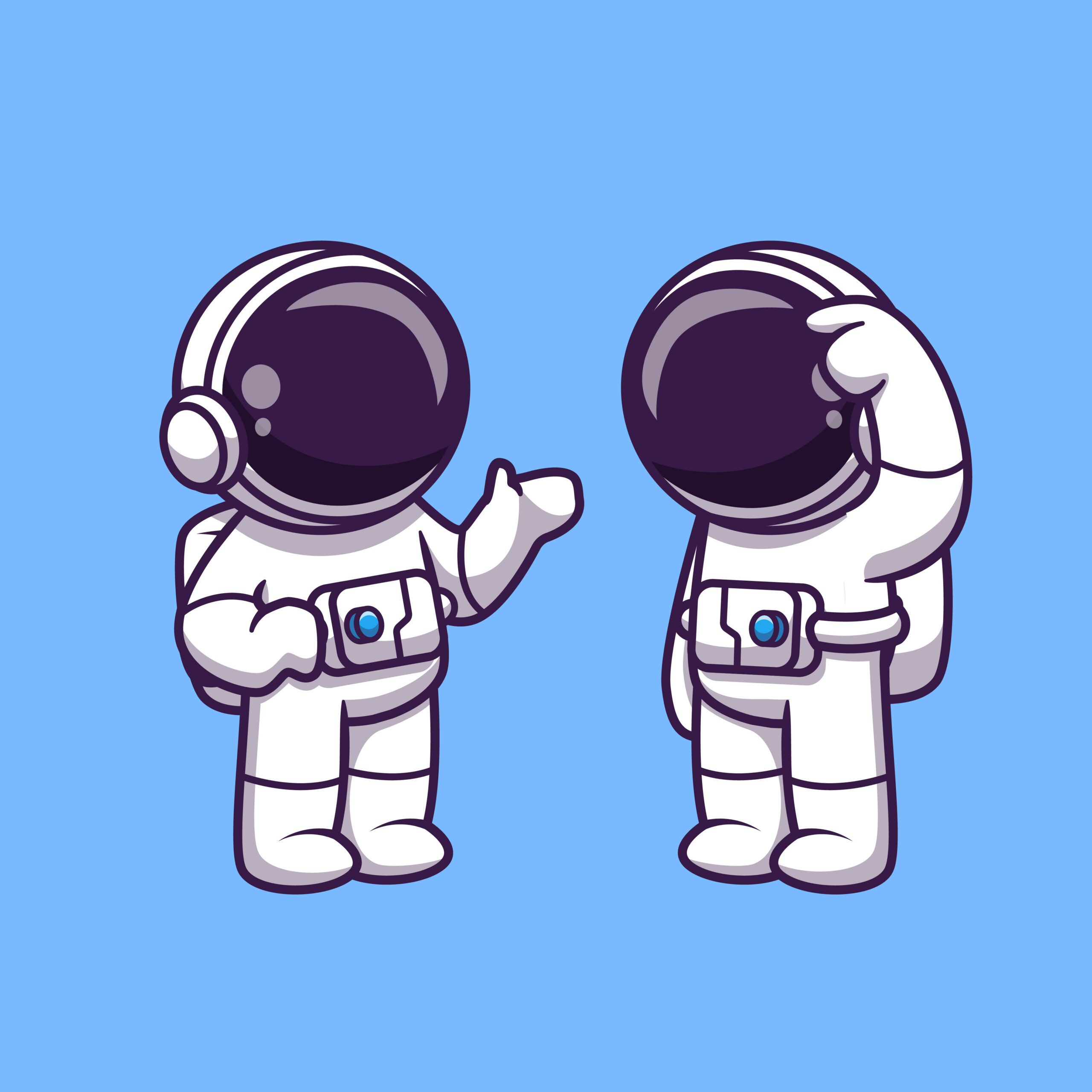 Astronauts Talking Cartoon Vector Icon Illustration. Science Technology Icon Concept Isolated Premium Vector. Flat Cartoon Style